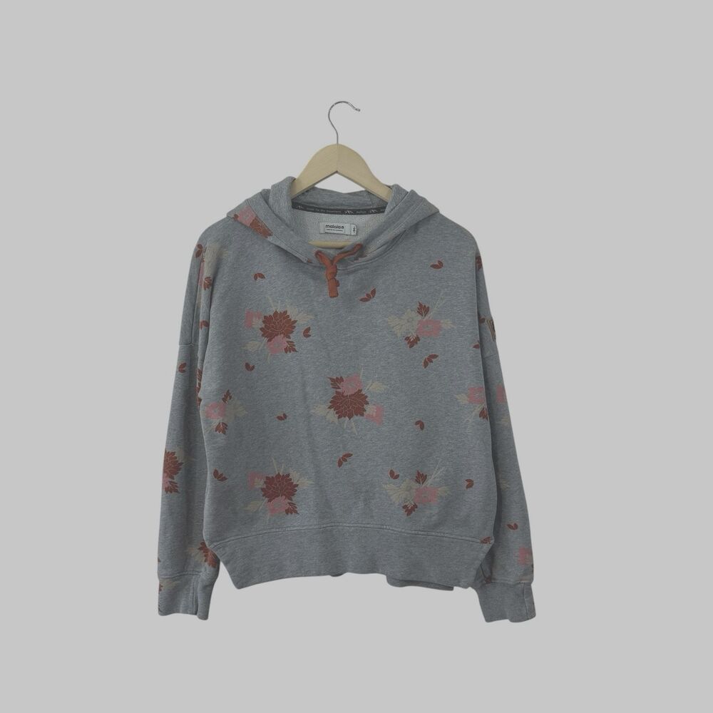 Maloja Medium Sweatshirt Hoodie Floral Gray Cotton Pullover Top Womens READ